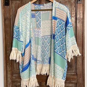 Entro Fringed Kimono Cover Up Size S